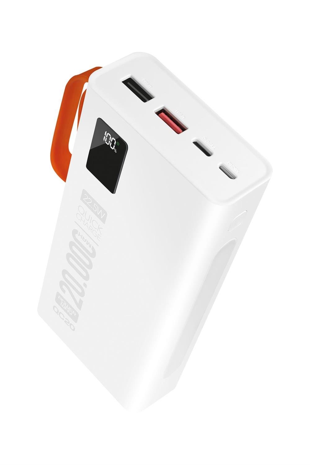 Powerway QC20 Beyaz 20.000 Mah PD 22.5W Dahili Kablolu Hızlı Şarj Led Işıklı Powerbank