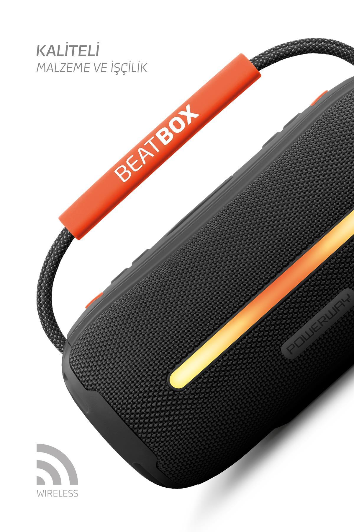 Powerway BeatBox Siyah Led Işıklı Dayanıklı Ses Bombası Usb Sd Aux FM Radyo Bluetooh Hoparlör